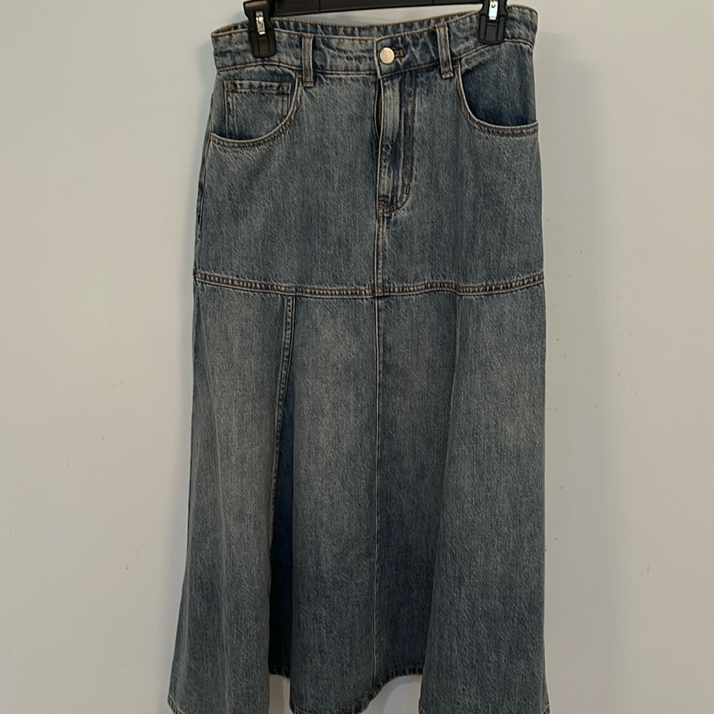 Anthropologie Mare Denim Flounce Midi skirt